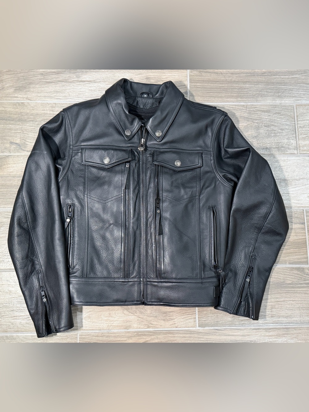 Harley Davidson Motorcycle Leather Jacket Womens Med Black Riding Coat